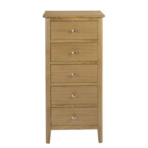 BARI - Oak 5 Drawers Tallboy Chest | Bedroom Furniture | Alexander Ellis