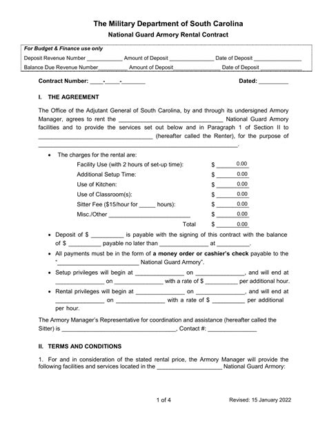 South Carolina National Guard Armory Rental Contract Download Fillable ...