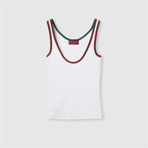 Cotton tank top with Web in white | GUCCI® US