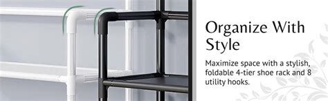 wolpin 4 Tier Shoe Rack with 8 Utilities Hooks for Hallway Handbag, Hat ...
