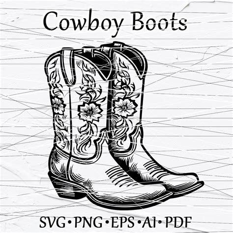 Cowboy Boots SVG, Western Boots Outlines. Rodeo Boots. Ranch, Cowgirl ...