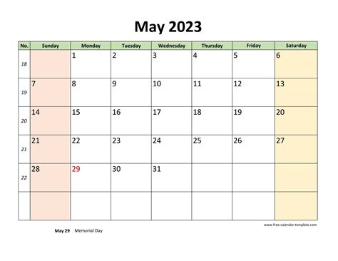 May 2023 Calendar Printable with coloring on weekend (horizontal ...