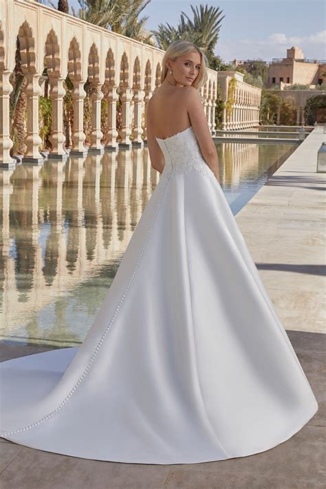 44421: Strapless Mikado Ball Gown with Straight Neckline and 3D Florals | Sincerity Bridal