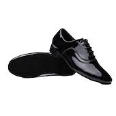 Men's Black Patent Faux Leather Lace-Up Dance Shoes with Soft Suede ...