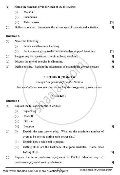 Physical Education 2012-2013 (English Medium) ICSE Class 10 question ...
