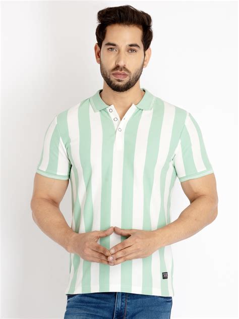 Buy Green/White Striped Polo T Shirt for Plus Size | Status Quo