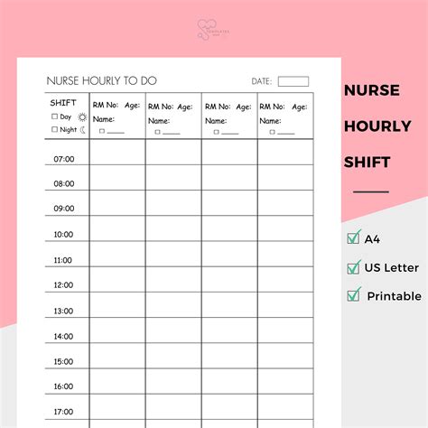 Nurse Hourly to Do List, Printable 4 Patient Nurse Report Sheet, Day ...