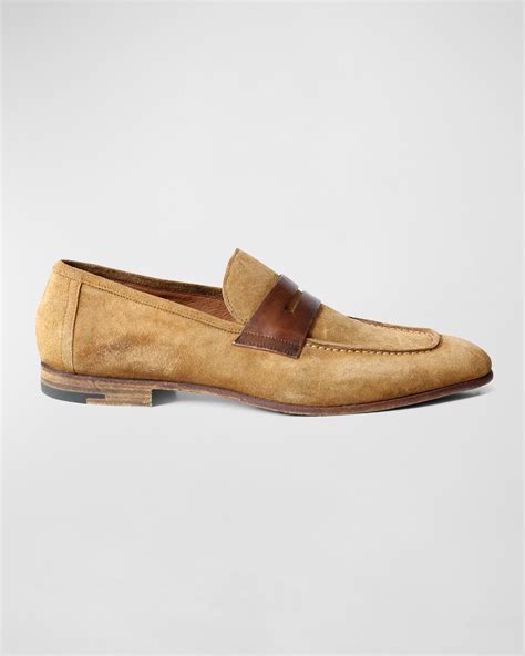 Brunello Cucinelli Men's Suede Leather Penny Loafers | Neiman Marcus