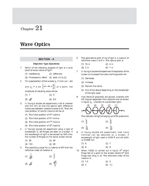 21-WAVE Optics - SECTION - A Objective Type Questions Which of the ...