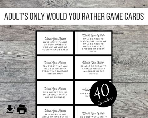 Adults Only Would You Rather Printable Cards Party Game 40 | Etsy