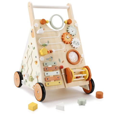 Pithfor Wooden Baby Walker, Baby Push Walker with Activity Center for ...