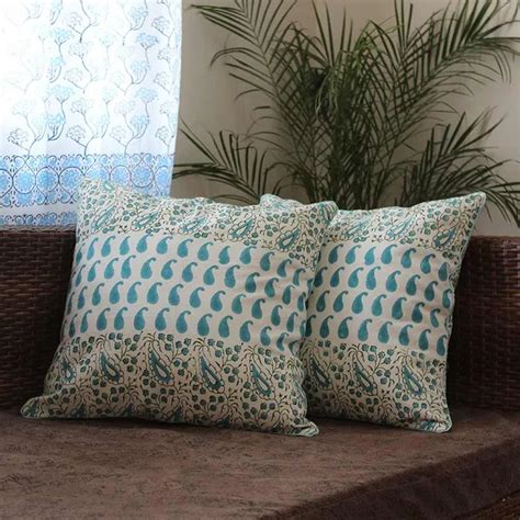 Paisley Jaipuri Handblock Printed Cotton Cushion Covers | Set of 2 | 1 ...