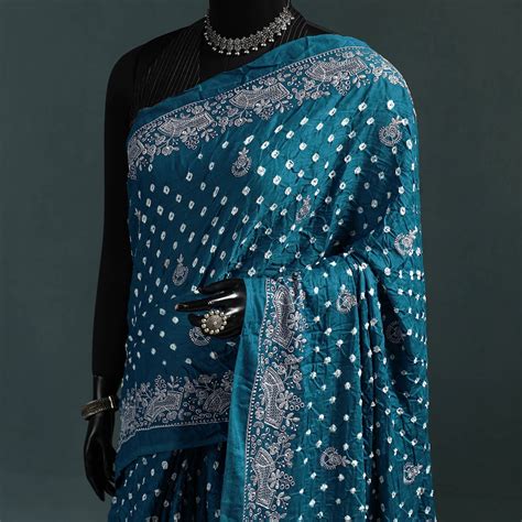 Blue Kutch Bandhani Tie-Dye Cotton Saree