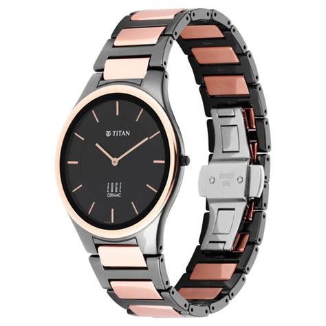 Buy Online Titan Edge Ceramic Quartz in Midnight Gold with Black Dial ...