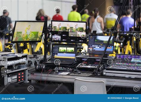 Multiple Monitors and Other Professional Equipment for Lighting, Sound Technicians and Broadcast ...