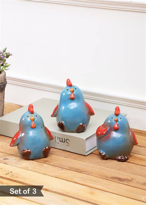 Get Charming Blue Ceramic Rooster Trio at ₹ 1499 | LBB Shop