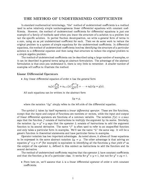 Method of Undetermined Coefficients: A Comprehensive Guide - Studocu