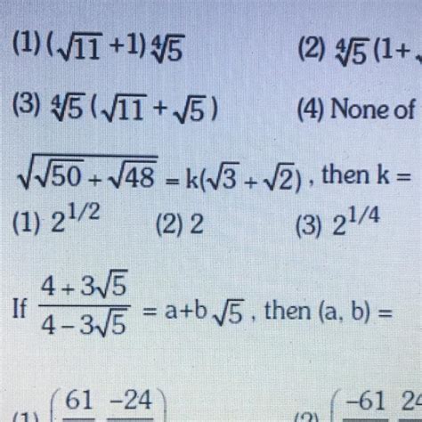 Root of (root 50 + root 48)=k(root 3 + root 2) (Q7 image attached ...