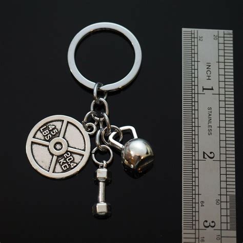 Dumbbell 45lbs 20.4 KG Weight Lifting Gym Silver Pendant Keychain Key ...