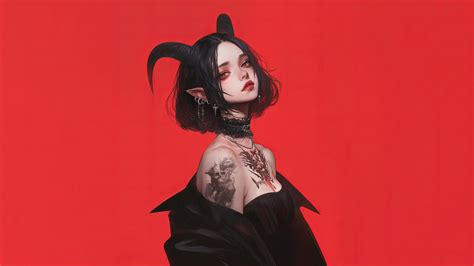 Anime demon girl with choker - UltraWide 32:9 wallpapers (5120x1440)