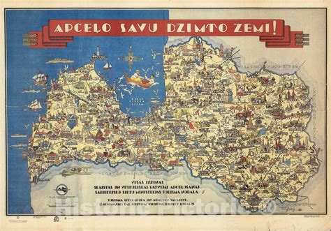 Historic Map : Latvia, Apcelo Savu Dzimto Zemi! (Travels around his native country!) (Latvia ...