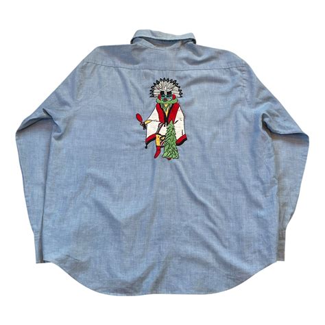 80~90s unknown "embroidery indian" L/S chambray button shirt | What’z up