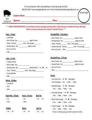 Pork Cutting Instructions Form - Fill Out, Sign & Share Online | pdfFiller