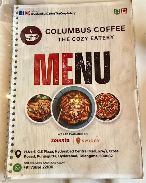 Menu at Columbus Coffee The Cozy Eatery, Hyderabad