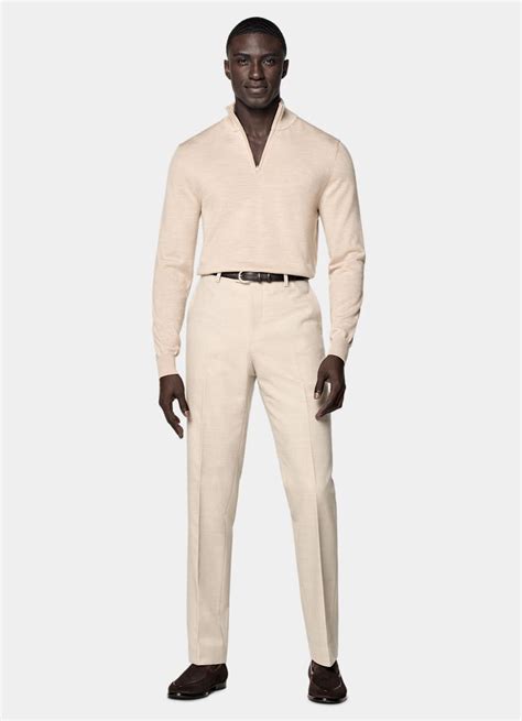 Pull semi-zippé Merino sable | Pure laine | SUITSUPPLY France