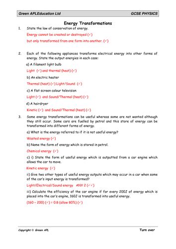 Physics: Energy transformations | Teaching Resources