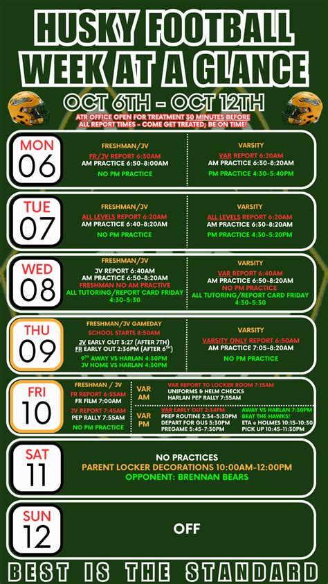 WEEKLY SCHEDULE - HOLMES HUSKY FOOTBALL