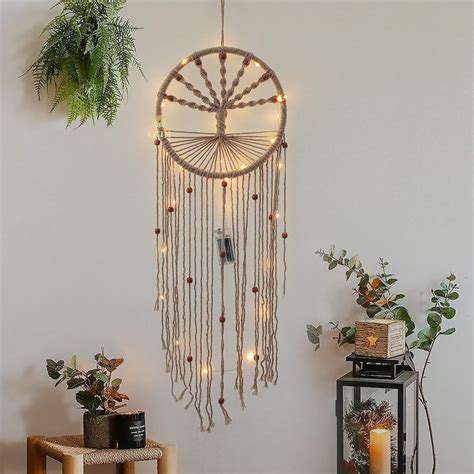 DULI Macrame Wall Hanging Dream Catcher with Lights, Home Decor ...