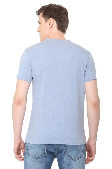 Blue Printed Casual Half Sleeves Round Neck Men Regular Fit T-Shirts ...
