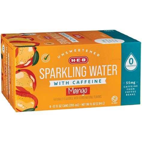 H-E-B Unsweetened Caffeinated Sparkling Water 8 pk Cans - Mango - Shop ...