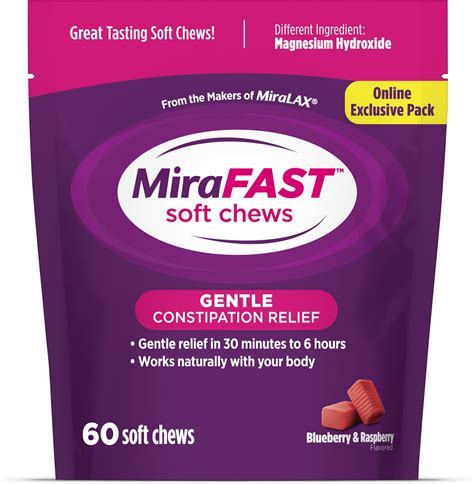 Amazon.com: MiraFAST Soft Chews, from the makers of MiraLAX, Gentle Constipation Relief in 30min ...