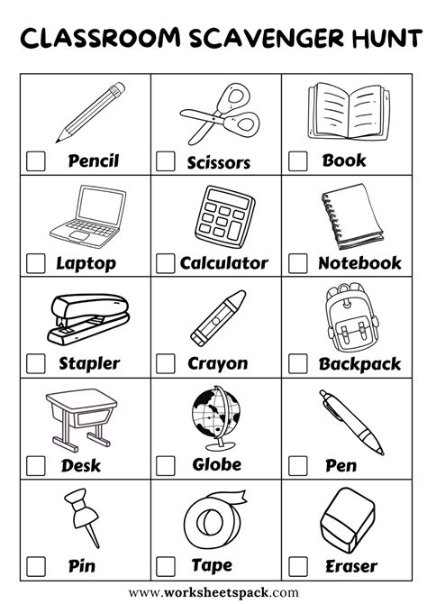 Educational Expedition: Free Classroom Scavenger Hunt - worksheetspack