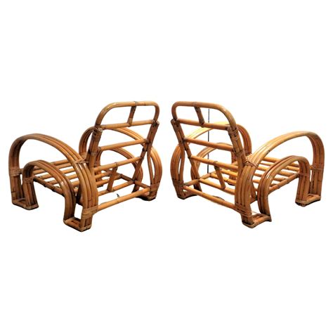 Art Deco Rattan Double Horseshoe Lounge Chairs For Sale at 1stDibs