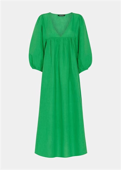 Green Gloria Linen Blend Dress | WHISTLES | Whistles UK