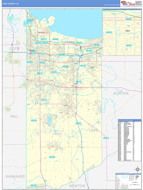 Lake County, IN Zip Code Wall Map Basic Style by MarketMAPS - MapSales