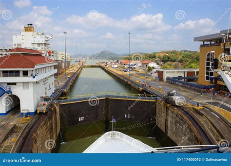 The First Lock of the Panama Canal from the Pacific Ocean. Stock Photo - Image of lock, exit ...