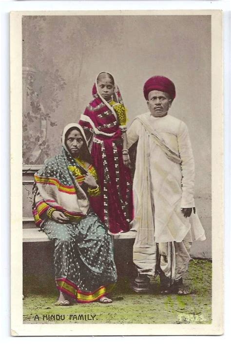 A Hindu Family - Hand Coloured Post Card c1910-20's - Old Indian Photos