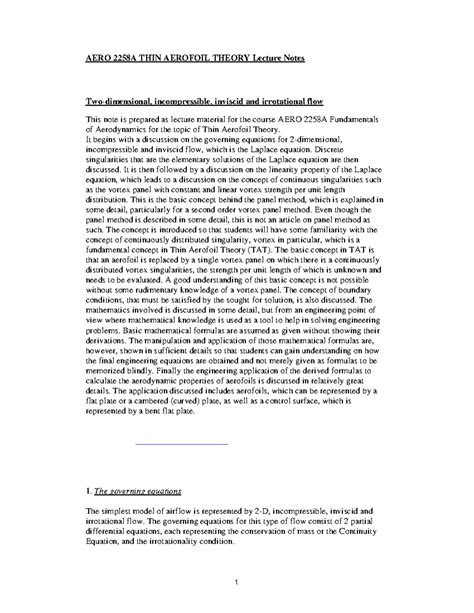 Aero2258- Thin Aerofoil Theory Lecture Notes - AERO 2258A THIN AEROFOIL ...
