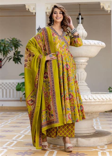 Yellow Anarkali Kurta And Pant Set With Dupatta – Myralibas