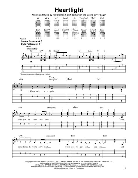Heartlight by Neil Diamond - Easy Guitar Tab - Guitar Instructor