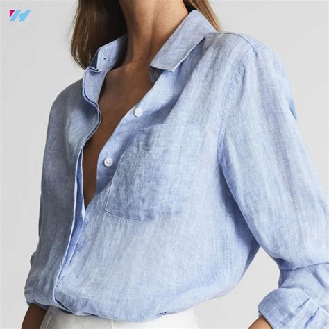 Custom Long Sleeve Linen Fabric Shirts Cotton Linen Blouses For Women ...