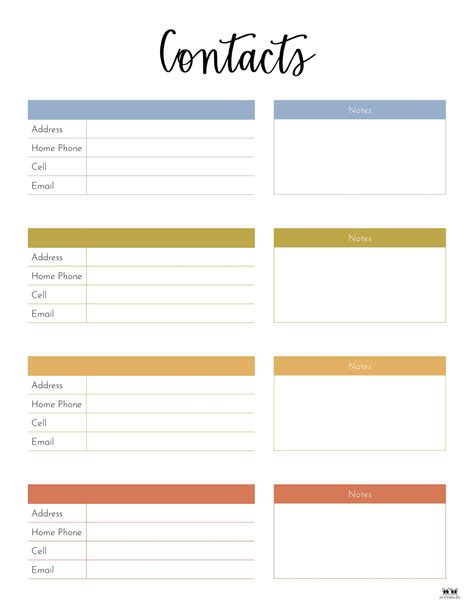 Contact List Templates - 20 FREE Printables - PrintaBulk