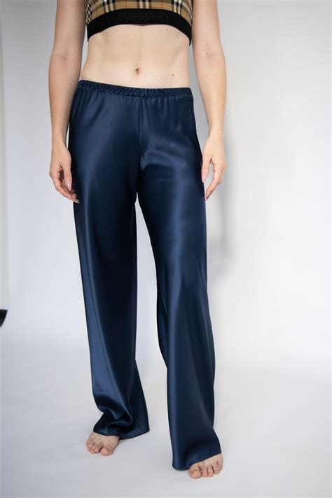 Navy Silk Pants Bias Cut Silk Satin Trousers for Women - 100% Mulberry ...