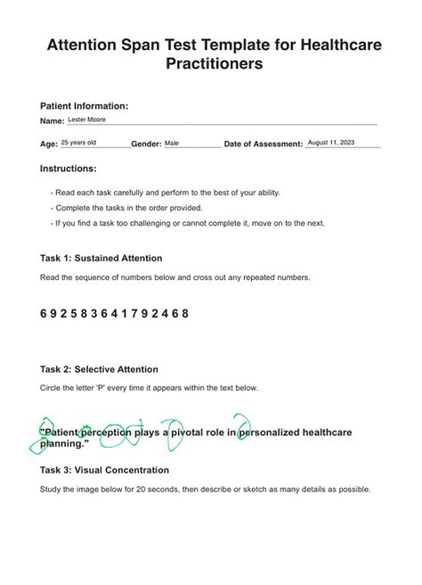 Attention Span Test & Example | Free PDF Download