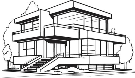 Urban Villa Impression Contemporary City House in Black Outline ...