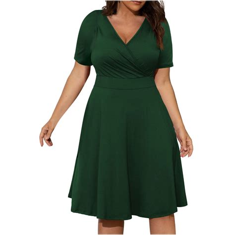 DJskiyers Women Plus Size Dress Short Sleeve Summer Dresses Solid Soft ...